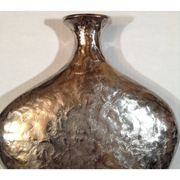 Silver Tone Vase 15" Hand Hammered Tooled Platinum Metal Mid Century Decor India - Picture 3 of 10
